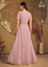 Load image into Gallery viewer, order Half Sleeves Soft Net fabric Dusty Pink Color Fancy Work Gown
