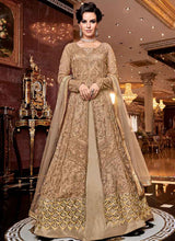Load image into Gallery viewer, beige Beautiful Look soft net base zari work designer fancy gown
