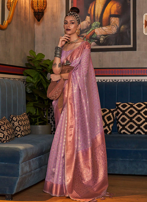 Zari Base Handloom Weaving Rani Pink Silk Saree