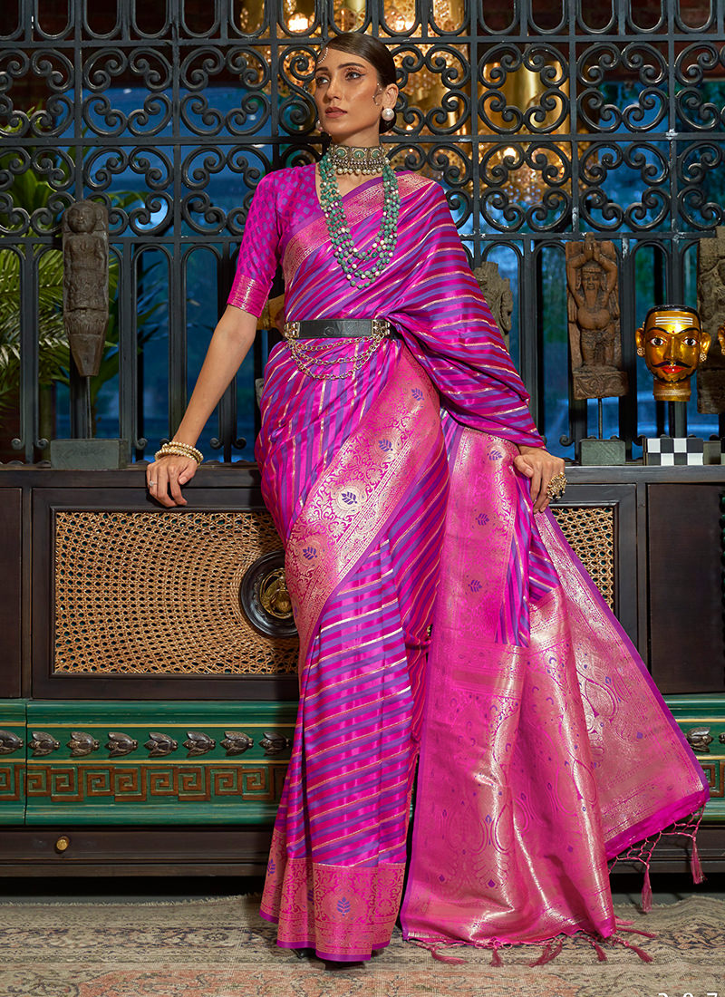 Half Sleeves Purple Color Silk Weaving Saree