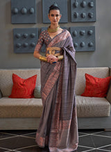 Load image into Gallery viewer, Grey Color Copper Zari Weaving Silk Saree
