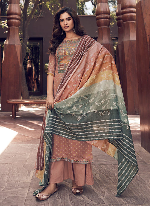 Brown Straight Suit Palazzo With Dupatta