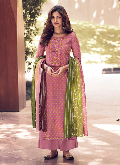 Hot Pink Straight Suit Palazzo With Dupatta