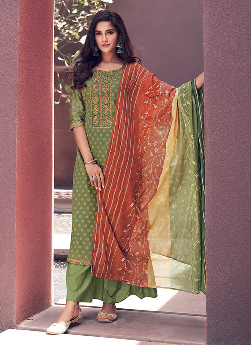 Green Straight Suit Palazzo With Dupatta