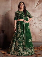 Load image into Gallery viewer, green stylish weddingwear heavy work embroidery velvet base lehenga choli
