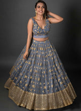 Load image into Gallery viewer, Grey Color Party Wear Soft Net Base Designer Lehenga Choli
