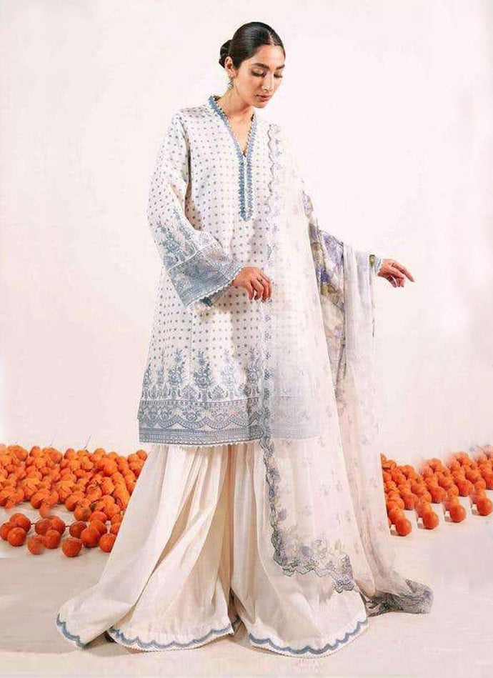 Enthralling White color Cotton base Pakistani salwar kameez