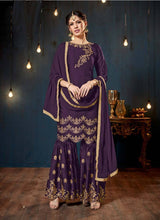 Load image into Gallery viewer, Stylish Purple look sharara salwar suit with dupatta set
