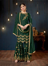 Load image into Gallery viewer, Stylish Green Color look sharara salwar suit with dupatta set
