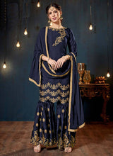 Load image into Gallery viewer, Stylish Navy Blue look sharara salwar suit with dupatta set
