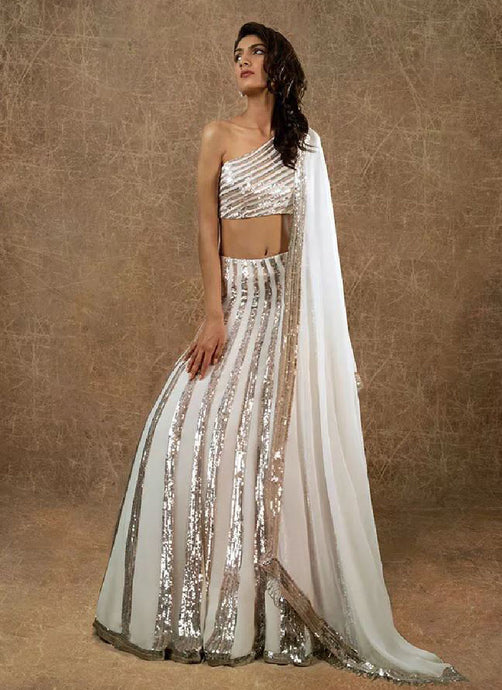 Georgette Base White Color Sequins Work Party Wear Lehenga Choli