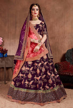 Load image into Gallery viewer, weddingwear dark purple colored heavy work silk base lehenga choli
