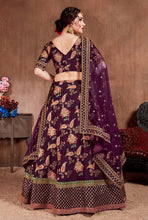 Load image into Gallery viewer, buy weddingwear dark purple colored heavy work silk base lehenga choli
