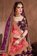 Load image into Gallery viewer, shop weddingwear dark purple colored heavy work silk base lehenga choli

