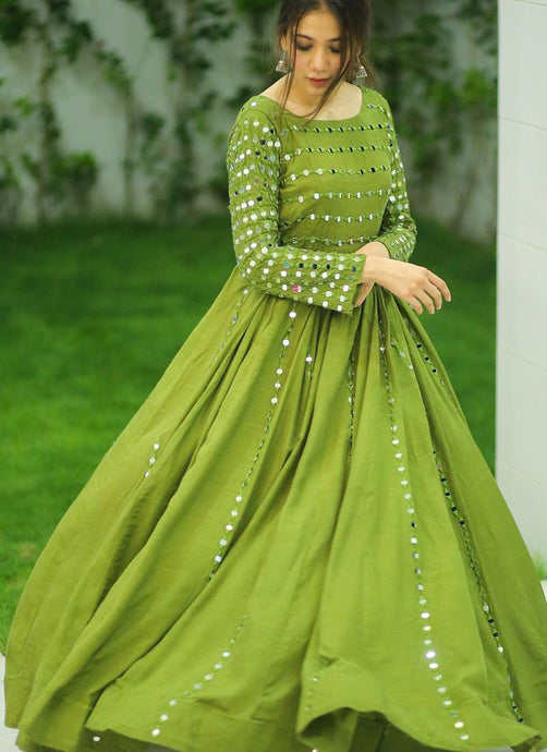 Elegant Green Colored Cotton Base occasional Designer Gown