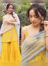 Load image into Gallery viewer, Yellow Color Crepe Silk Base Party Wear Sharara Suit
