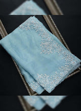 Load image into Gallery viewer, buy Magnificent aqua blue colored heavy work embroidered saree
