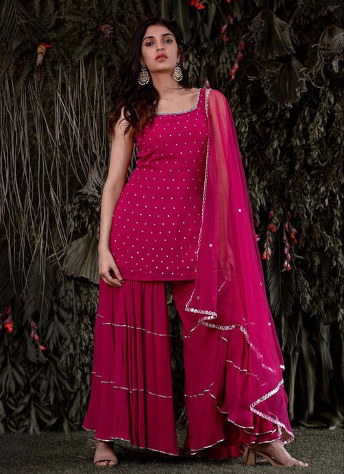 Party Wear Pink Color Georgette Base Sharara Suit