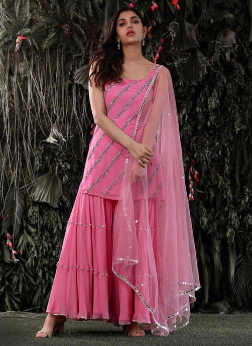 Phenomenal Pink Color Georgette Base Sharara Suit