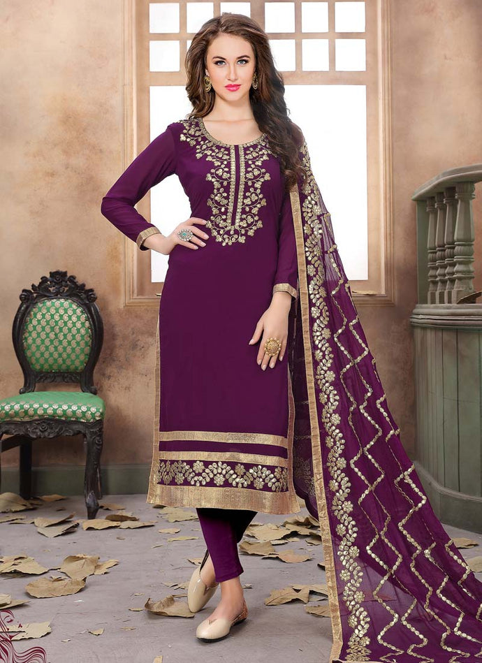purple elegant Zari work georgette base Pakistani suit with dupatta