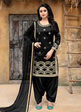 Load image into Gallery viewer, delightful Black color silk base mirror work patyala style salwar kameez
