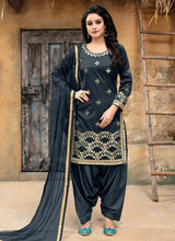 Load image into Gallery viewer, delightful grey color silk base mirror work patyala style salwar kameez
