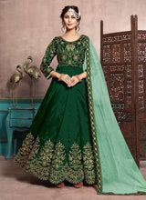 Load image into Gallery viewer, dazzling green color Silk base dori zari work anarkali suit with dupatta
