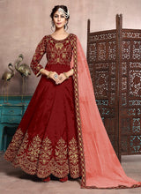 Load image into Gallery viewer, dazzling red color Silk base dori zari work anarkali suit with dupatta
