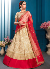 Load image into Gallery viewer, Trendy Beige Color Satin Base Embroidered Lehenga Choli Set
