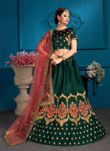 Load image into Gallery viewer, Buy Dashing Green Color Satin Base Designer Embroidred Lehenga Choli

