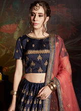 Load image into Gallery viewer, Shop Navy Blue Color Satin Base Embroidered Lehenga Choli Set

